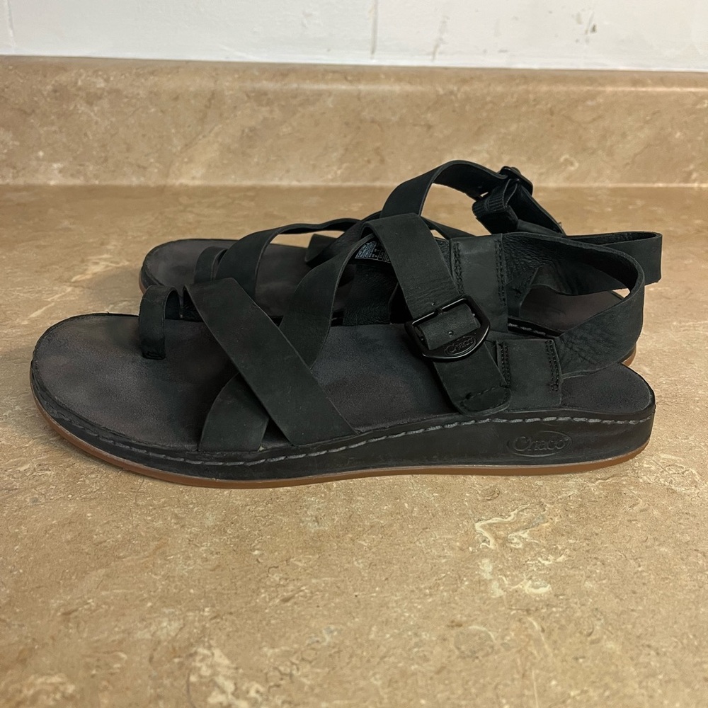 Black Chaco Strappy Leather Sandals